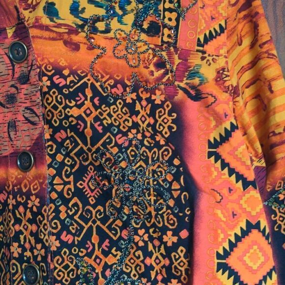 Coldwater Creek Orange Southwestern Floral Design Cotton Jacket Sz S - Picture 10 of 12